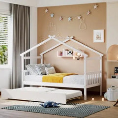 Bellemave® Wooden House Bed with Trundle Bed - Bellemave