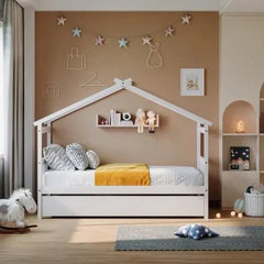 Bellemave® Wooden House Bed with Trundle Bed - Bellemave