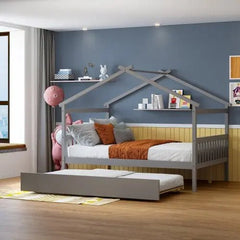 Bellemave® Wooden House Bed with Trundle Bed - Bellemave