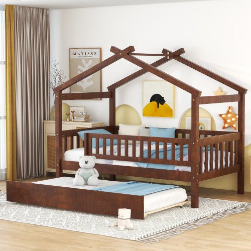 Bellemave Wooden House Bed with Twin Size Trundle - Bellemave