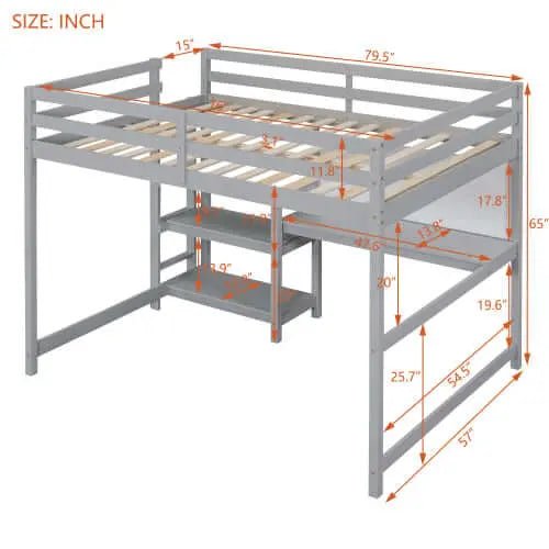 Bellemave® Wooden Loft Bed with Shelves, Desk and Writing Board - Bellemave