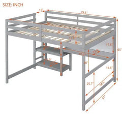 Bellemave® Wooden Loft Bed with Shelves, Desk and Writing Board - Bellemave