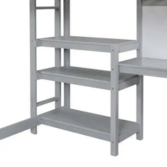 Bellemave® Wooden Loft Bed with Shelves, Desk and Writing Board - Bellemave