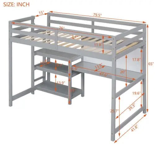 Bellemave® Wooden Loft Bed with Shelves, Desk and Writing Board - Bellemave