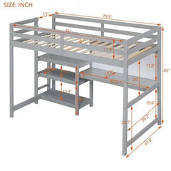 Bellemave® Wooden Loft Bed with Shelves, Desk and Writing Board - Bellemave