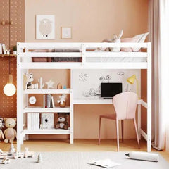 Bellemave® Wooden Loft Bed with Shelves, Desk and Writing Board - Bellemave