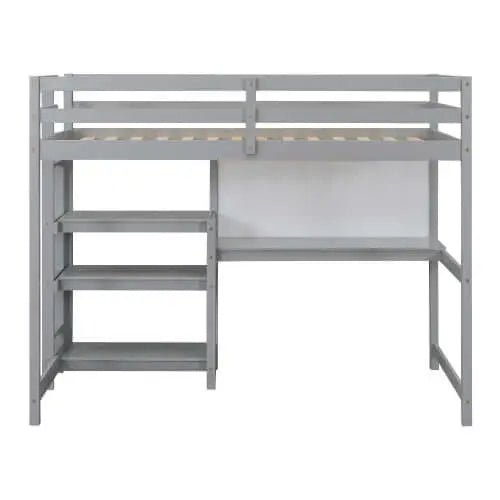 Bellemave® Wooden Loft Bed with Shelves, Desk and Writing Board - Bellemave