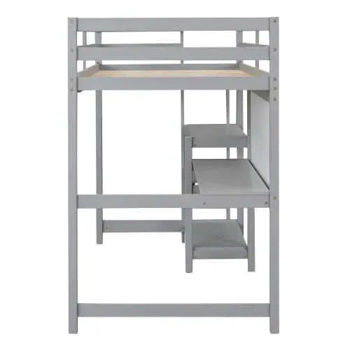 Bellemave® Wooden Loft Bed with Shelves, Desk and Writing Board - Bellemave