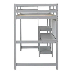 Bellemave® Wooden Loft Bed with Shelves, Desk and Writing Board - Bellemave