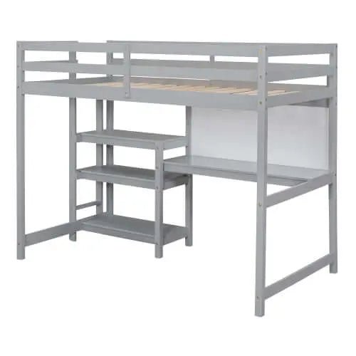 Bellemave® Wooden Loft Bed with Shelves, Desk and Writing Board - Bellemave