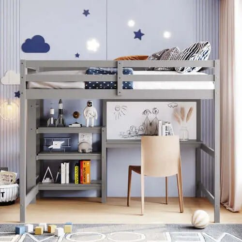 Bellemave® Wooden Loft Bed with Shelves, Desk and Writing Board - Bellemave