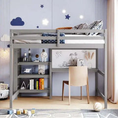 Bellemave® Wooden Loft Bed with Shelves, Desk and Writing Board - Bellemave