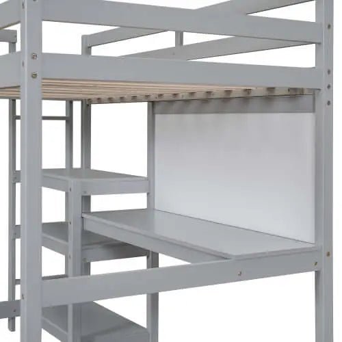 Bellemave® Wooden Loft Bed with Shelves, Desk and Writing Board - Bellemave