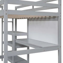 Bellemave® Wooden Loft Bed with Shelves, Desk and Writing Board - Bellemave