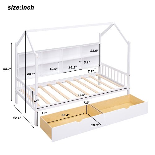 Bellemave Wooden Twin Size House Bed with 2 Drawers - Bellemave