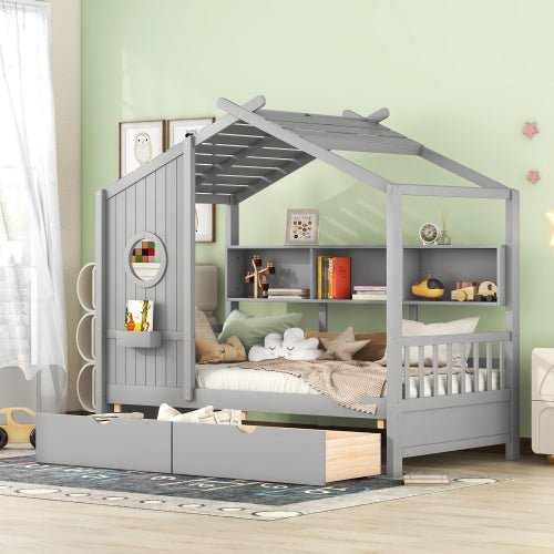 Bellemave Wooden Twin Size House Bed with 2 Drawers,Kids Bed with Storage Shelf - Bellemave