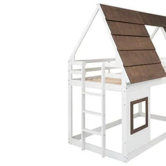Bellemave®Twin Size House Floor Bunk Bed with Roof - Bellemave