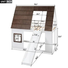 Bellemave®Twin Size House Floor Bunk Bed with Roof - Bellemave