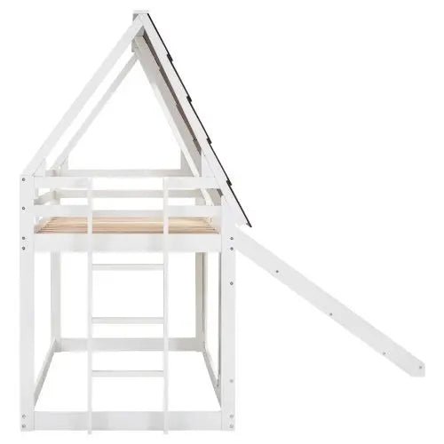 Bellemave®Twin Size House Floor Bunk Bed with Roof - Bellemave
