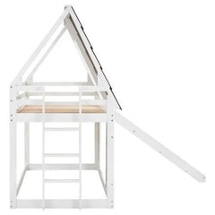 Bellemave®Twin Size House Floor Bunk Bed with Roof - Bellemave
