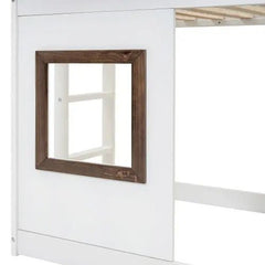 Bellemave®Twin Size House Floor Bunk Bed with Roof - Bellemave