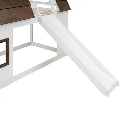 Bellemave®Twin Size House Floor Bunk Bed with Roof - Bellemave