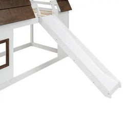 Bellemave®Twin Size House Floor Bunk Bed with Roof - Bellemave