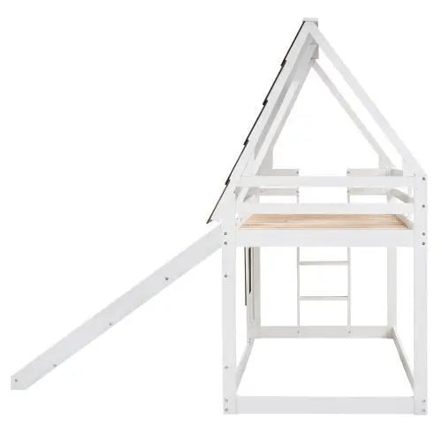 Bellemave®Twin Size House Floor Bunk Bed with Roof - Bellemave