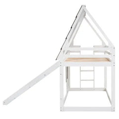 Bellemave®Twin Size House Floor Bunk Bed with Roof - Bellemave