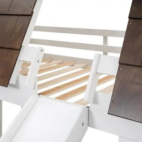 Bellemave®Twin Size House Floor Bunk Bed with Roof - Bellemave