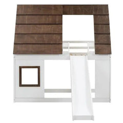 Bellemave®Twin Size House Floor Bunk Bed with Roof - Bellemave