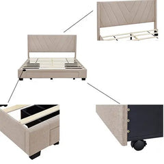 Belllemave Queen Size Storage Bed Linen Upholstered Platform Bed with 3 Drawers - Bellemave