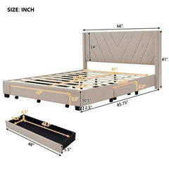 Belllemave Queen Size Storage Bed Linen Upholstered Platform Bed with 3 Drawers - Bellemave