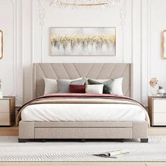 Belllemave Queen Size Storage Bed Linen Upholstered Platform Bed with 3 Drawers - Bellemave