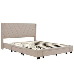 Belllemave Queen Size Storage Bed Linen Upholstered Platform Bed with 3 Drawers - Bellemave
